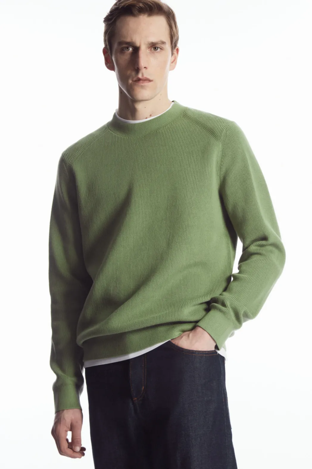Sale COS RIBBED-KNIT SWEATER KHAKI GREEN