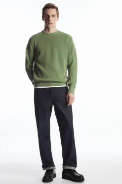 Sale COS RIBBED-KNIT SWEATER KHAKI GREEN