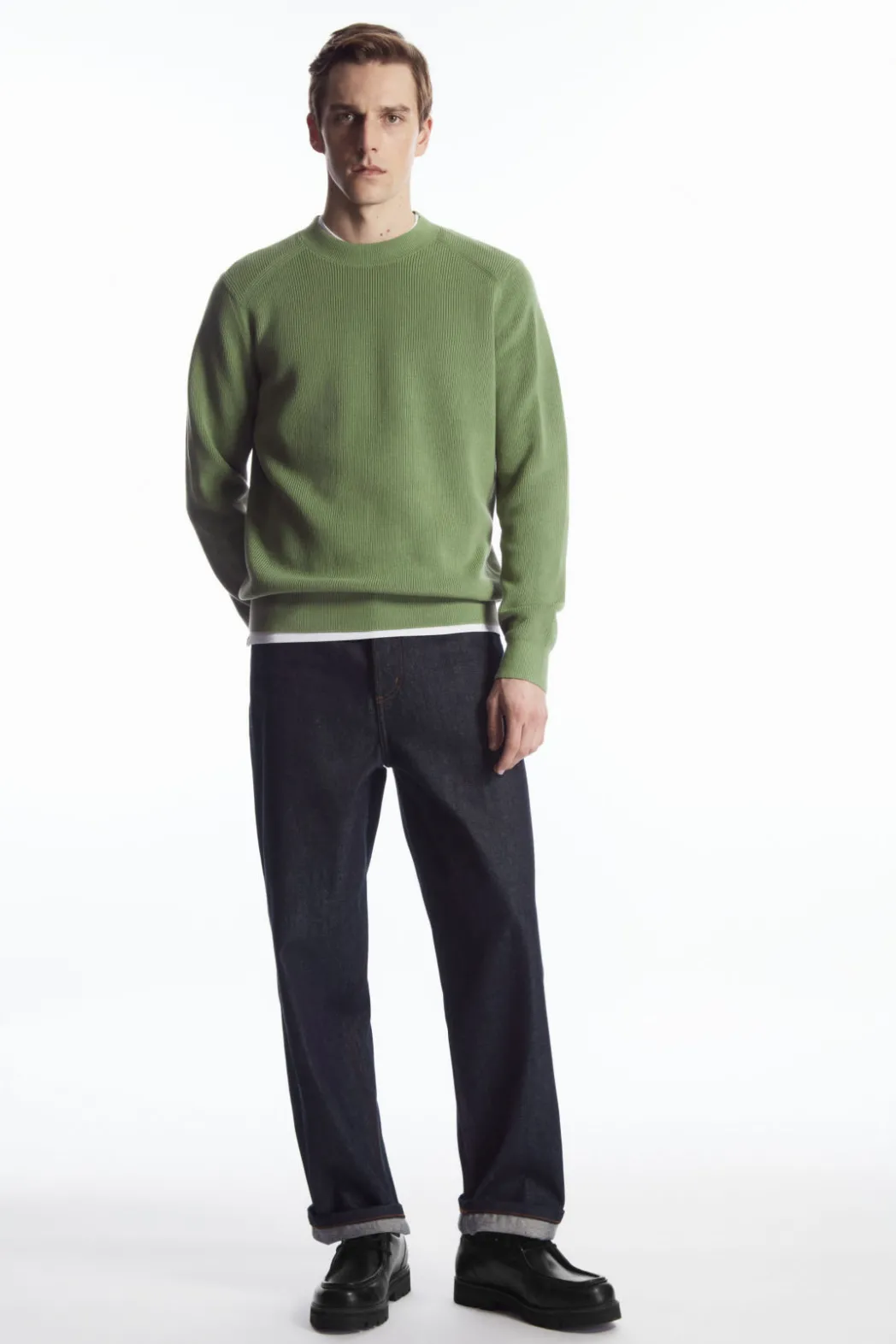 Sale COS RIBBED-KNIT SWEATER KHAKI GREEN