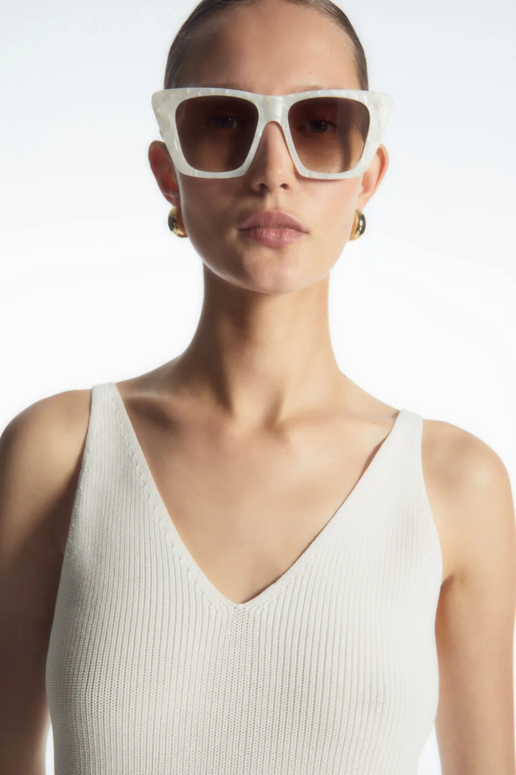 Hot COS RIBBED-KNIT TANK TOP WHITE