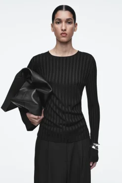 Hot COS RIB-KNIT LONG-SLEEVED TOP BLACK