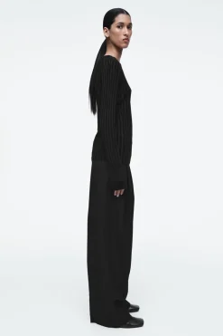 Hot COS RIB-KNIT LONG-SLEEVED TOP BLACK