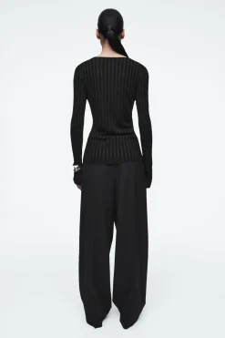 Hot COS RIB-KNIT LONG-SLEEVED TOP BLACK