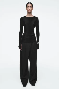 Hot COS RIB-KNIT LONG-SLEEVED TOP BLACK