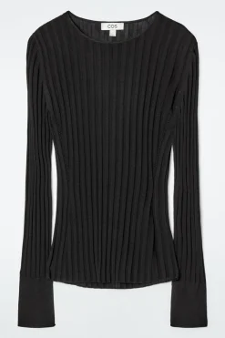 Hot COS RIB-KNIT LONG-SLEEVED TOP BLACK