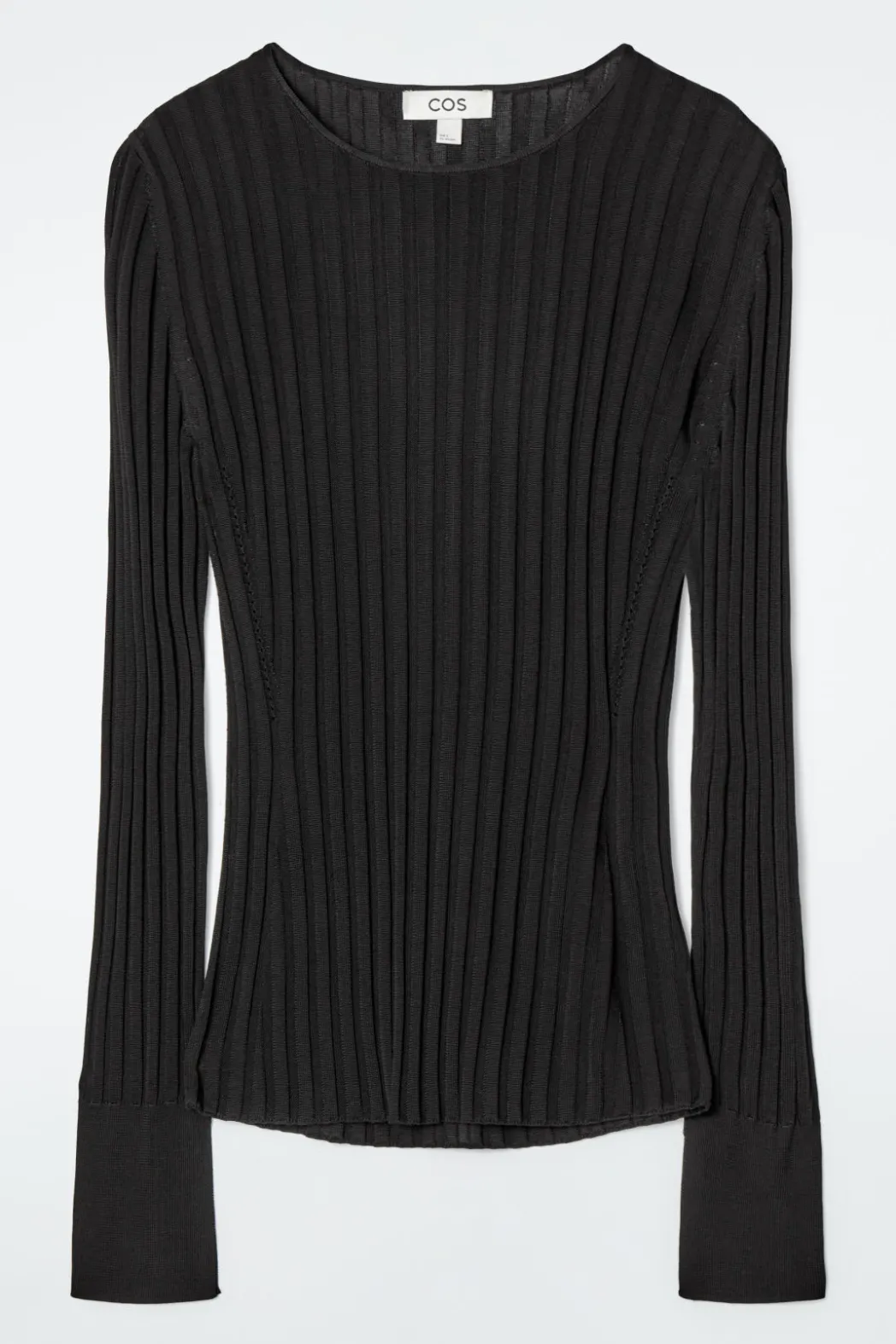 Hot COS RIB-KNIT LONG-SLEEVED TOP BLACK