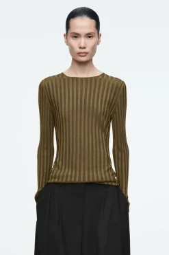 COS RIB-KNIT LONG-SLEEVED TOP BROWN