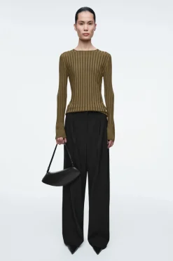 COS RIB-KNIT LONG-SLEEVED TOP BROWN