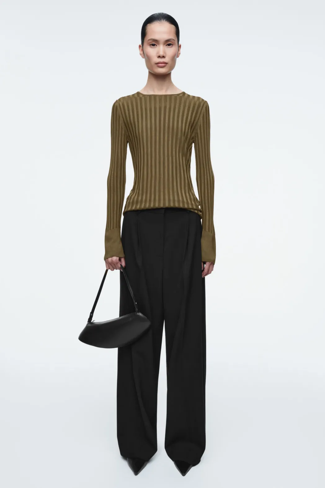 COS RIB-KNIT LONG-SLEEVED TOP BROWN