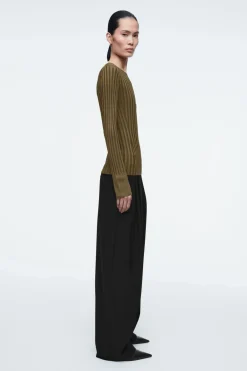 COS RIB-KNIT LONG-SLEEVED TOP BROWN