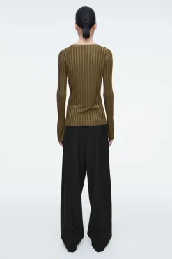 COS RIB-KNIT LONG-SLEEVED TOP BROWN
