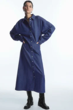 Hot COS ROUNDED DENIM SHIRT DRESS BLUE