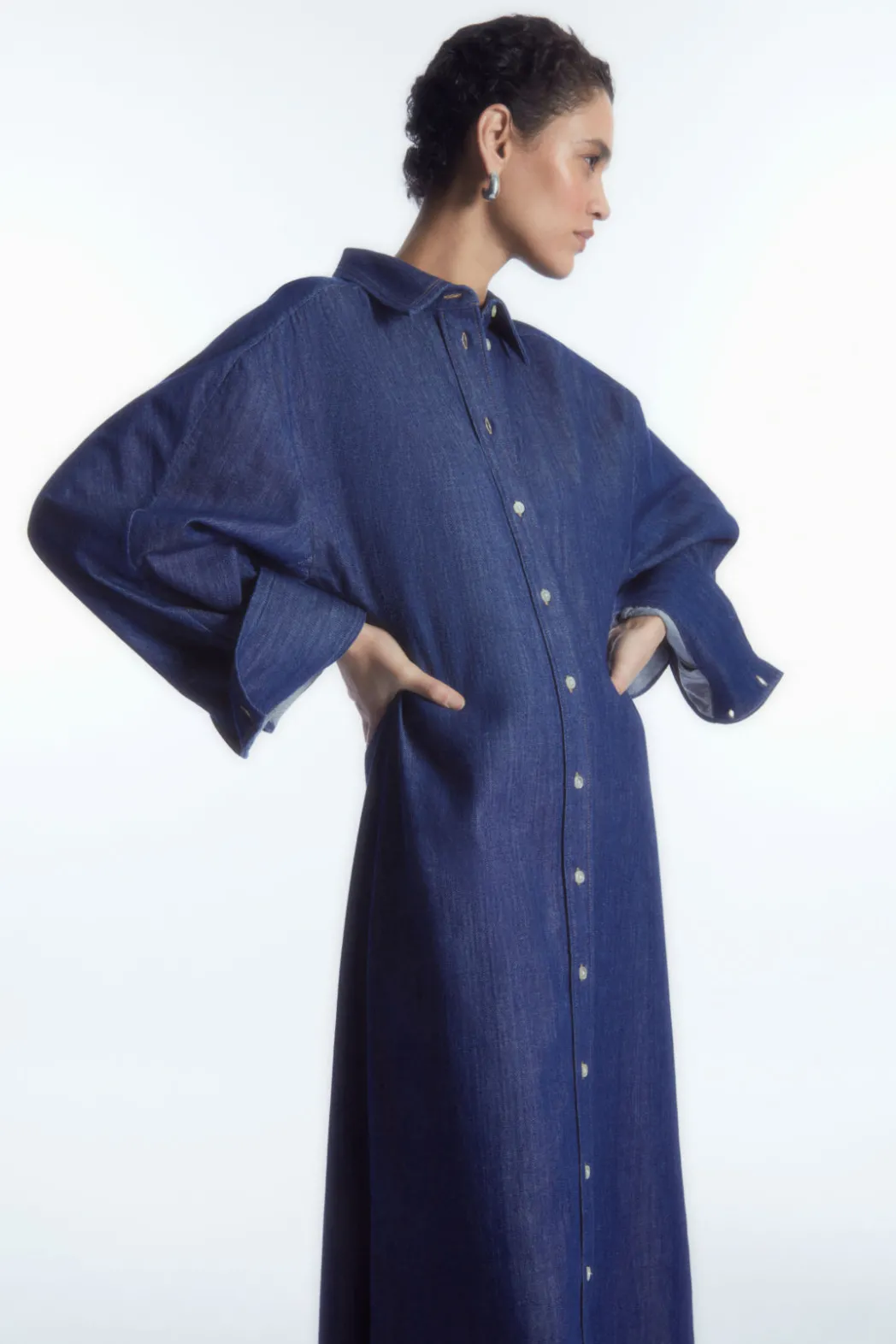Hot COS ROUNDED DENIM SHIRT DRESS BLUE