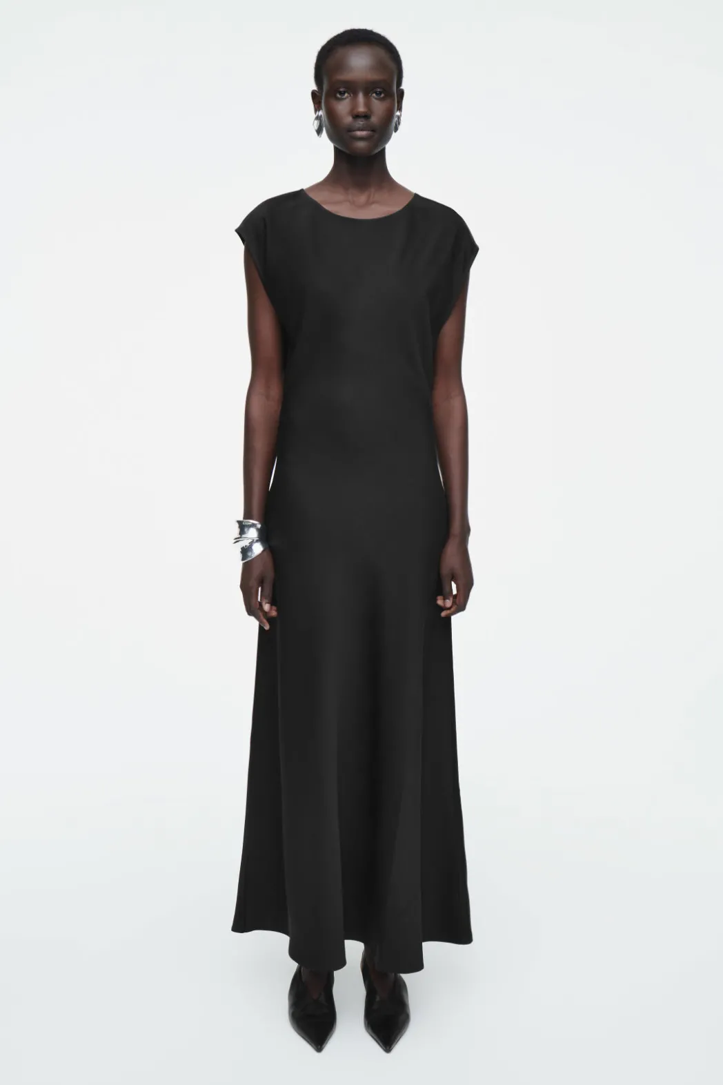 New COS RUCHED BIAS-CUT SATIN DRESS BLACK