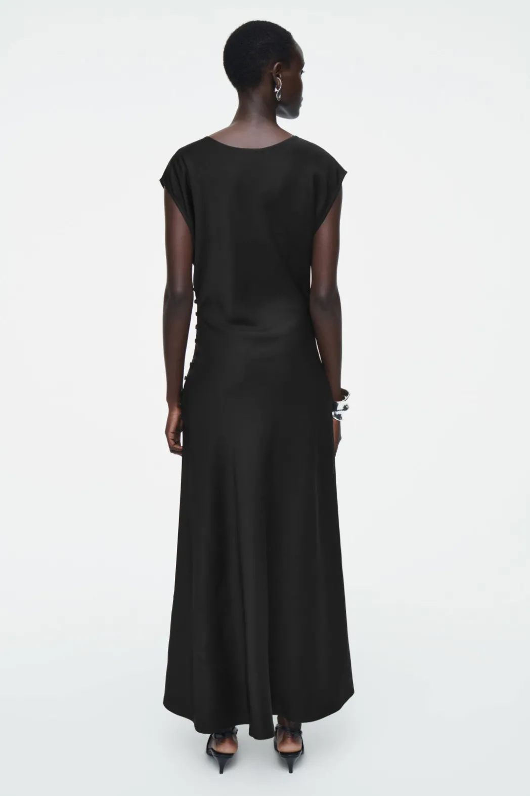 New COS RUCHED BIAS-CUT SATIN DRESS BLACK