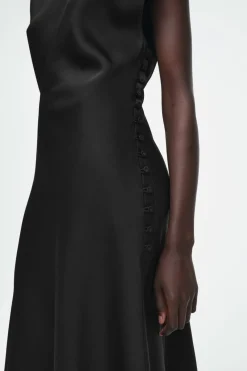 New COS RUCHED BIAS-CUT SATIN DRESS BLACK