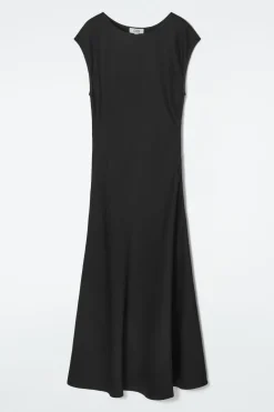 New COS RUCHED BIAS-CUT SATIN DRESS BLACK