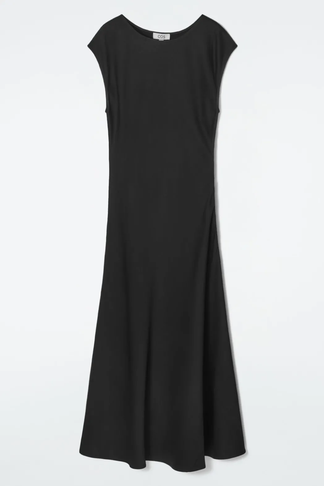 New COS RUCHED BIAS-CUT SATIN DRESS BLACK
