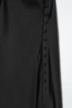 New COS RUCHED BIAS-CUT SATIN DRESS BLACK