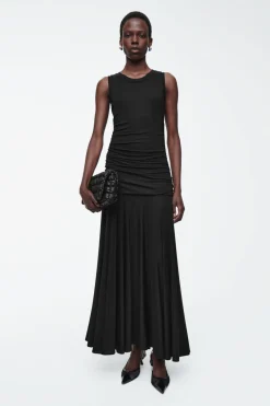 Online COS RUCHED MAXI DRESS BLACK