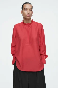 Discount COS RUFFLE-COLLAR POPLIN BLOUSE RED