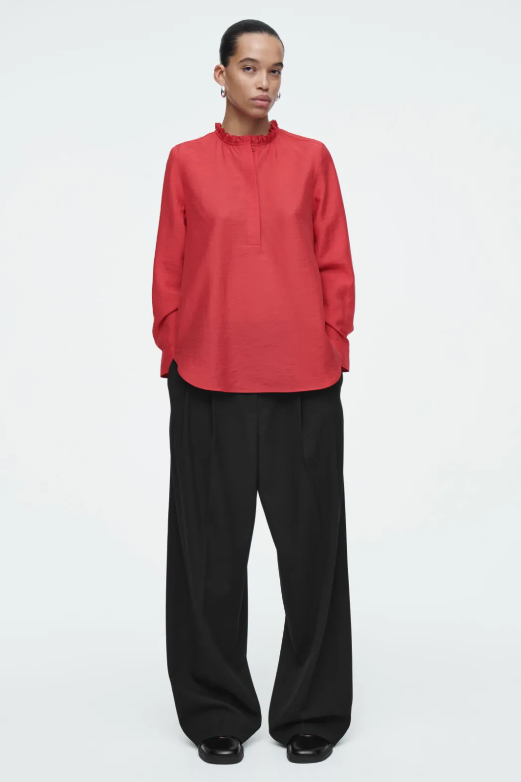 Discount COS RUFFLE-COLLAR POPLIN BLOUSE RED