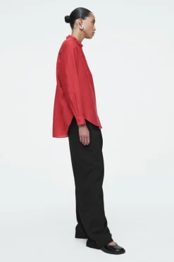 Discount COS RUFFLE-COLLAR POPLIN BLOUSE RED