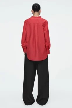 Discount COS RUFFLE-COLLAR POPLIN BLOUSE RED