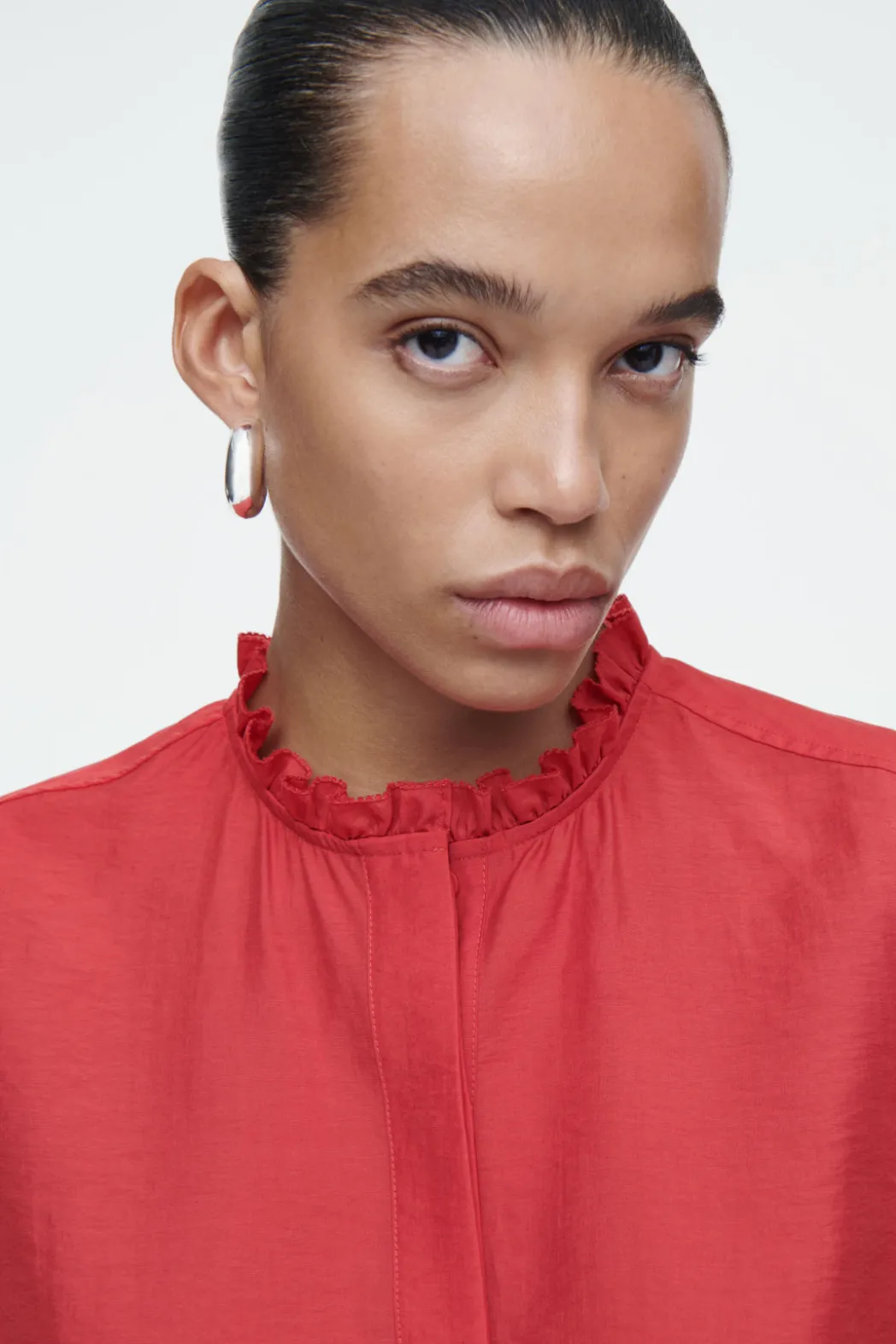 Discount COS RUFFLE-COLLAR POPLIN BLOUSE RED