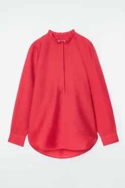 Discount COS RUFFLE-COLLAR POPLIN BLOUSE RED