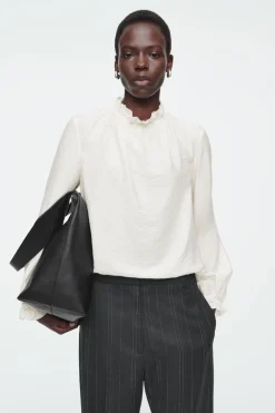 Hot COS RUFFLED HIGH-NECK BLOUSE OFF-WHITE