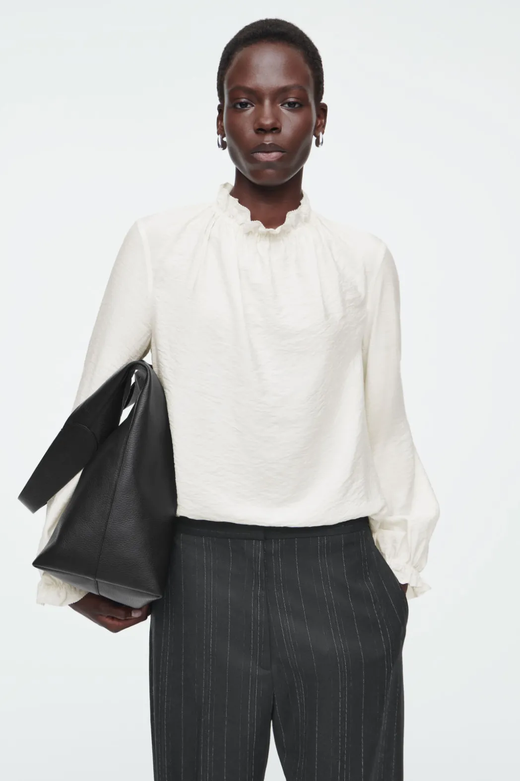 Hot COS RUFFLED HIGH-NECK BLOUSE OFF-WHITE