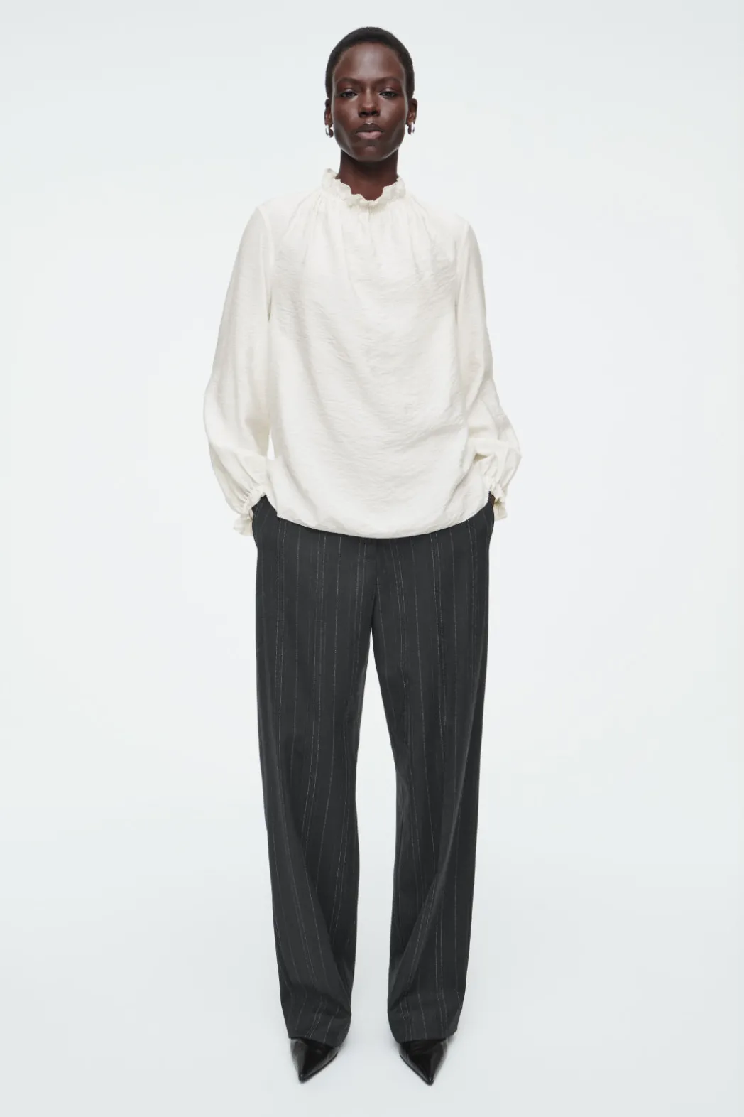 Hot COS RUFFLED HIGH-NECK BLOUSE OFF-WHITE
