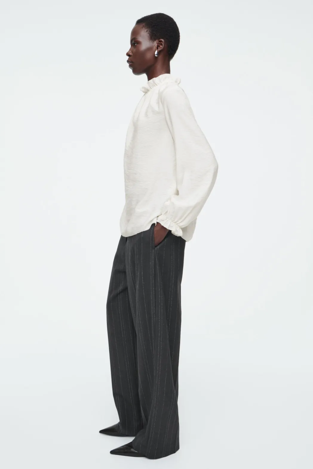 Hot COS RUFFLED HIGH-NECK BLOUSE OFF-WHITE