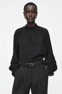 Discount COS RUFFLED HIGH-NECK BLOUSE BLACK