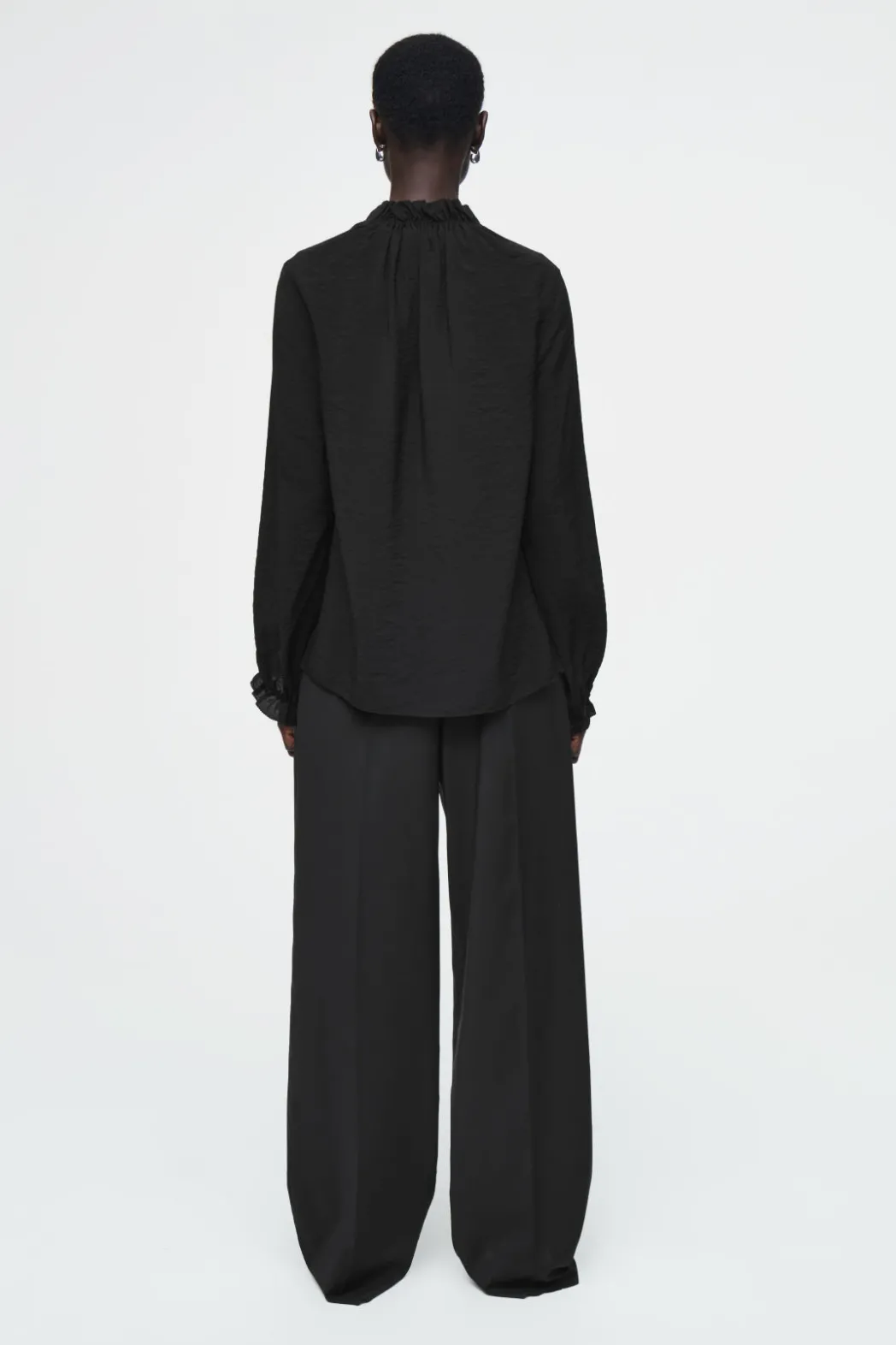 Discount COS RUFFLED HIGH-NECK BLOUSE BLACK