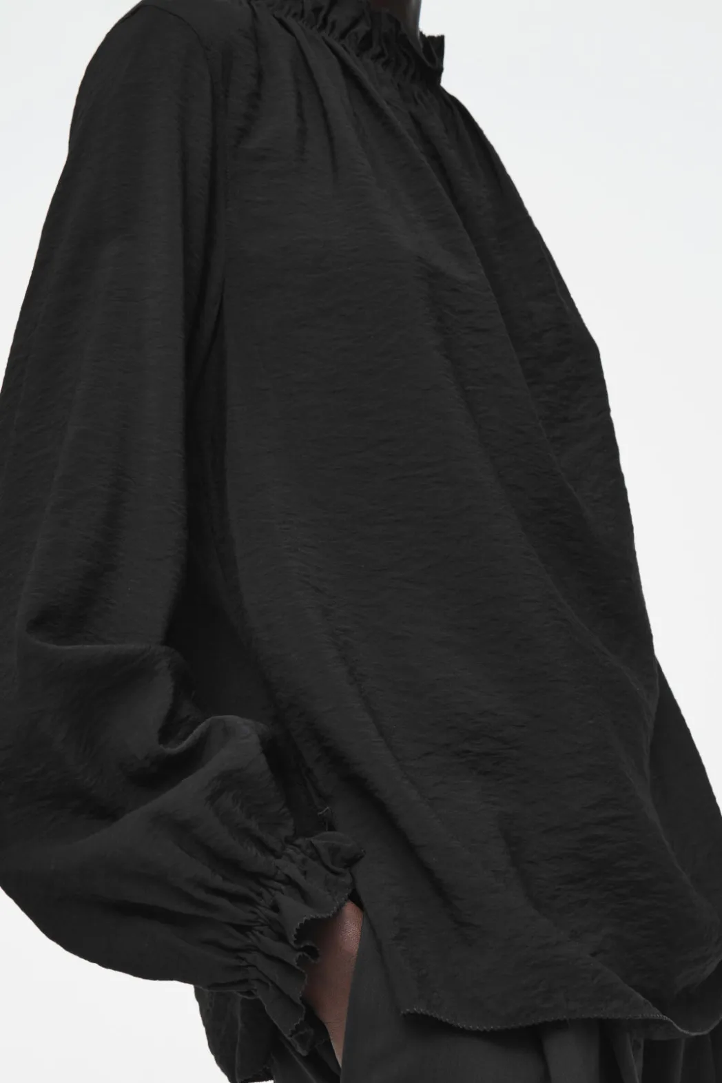 Discount COS RUFFLED HIGH-NECK BLOUSE BLACK