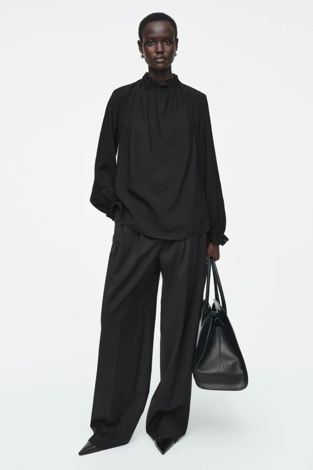 Discount COS RUFFLED HIGH-NECK BLOUSE BLACK