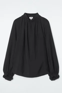 Discount COS RUFFLED HIGH-NECK BLOUSE BLACK