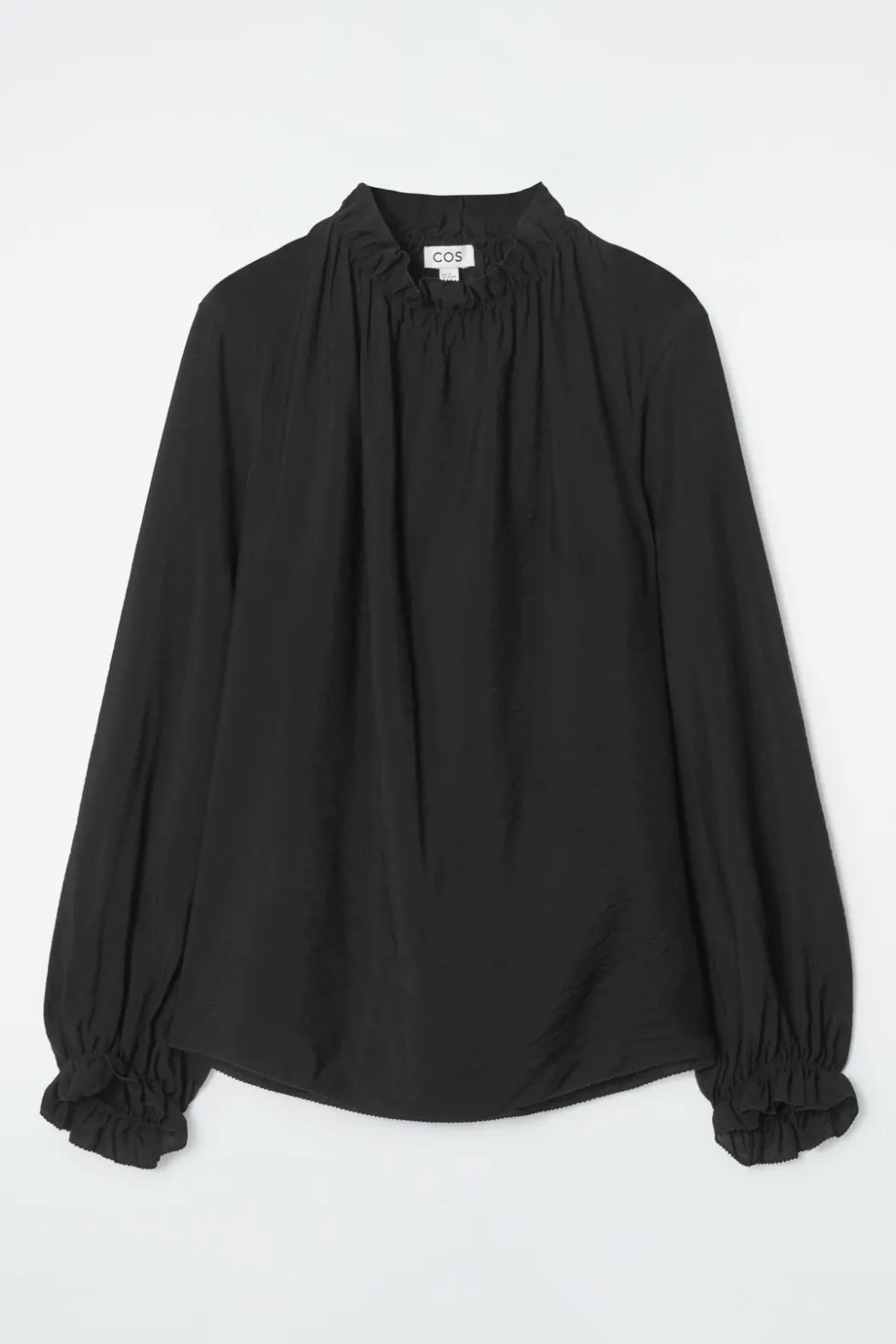 Discount COS RUFFLED HIGH-NECK BLOUSE BLACK