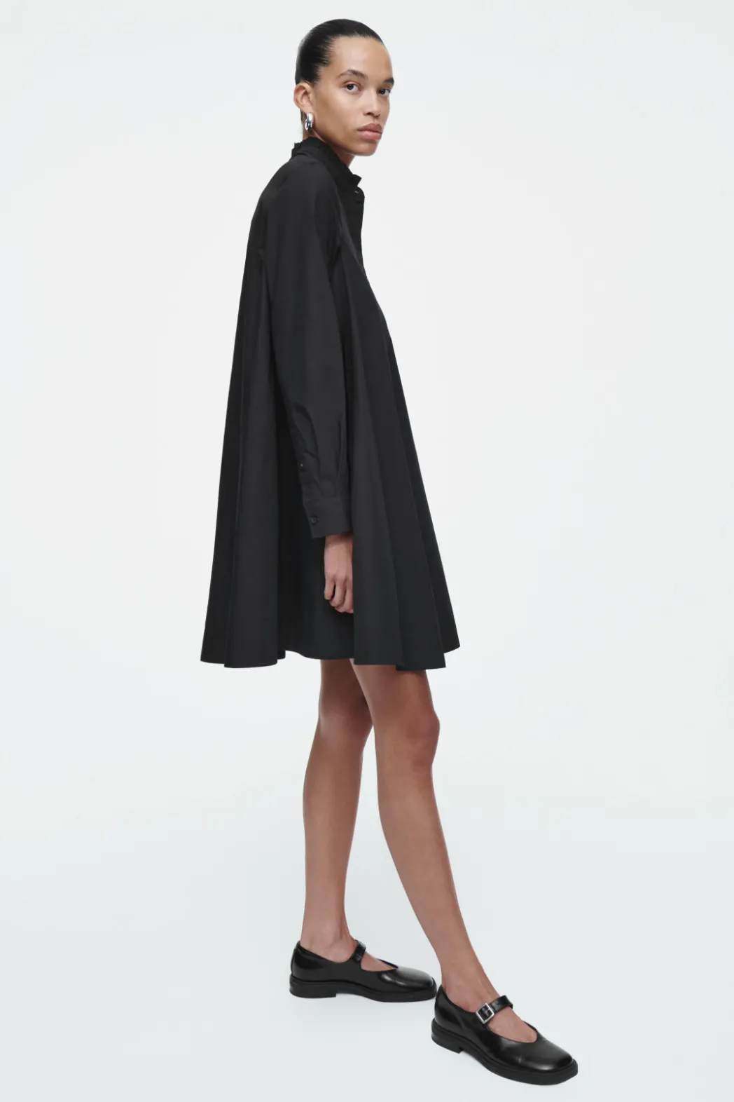 Hot COS RUFFLED SWING MINI DRESS BLACK