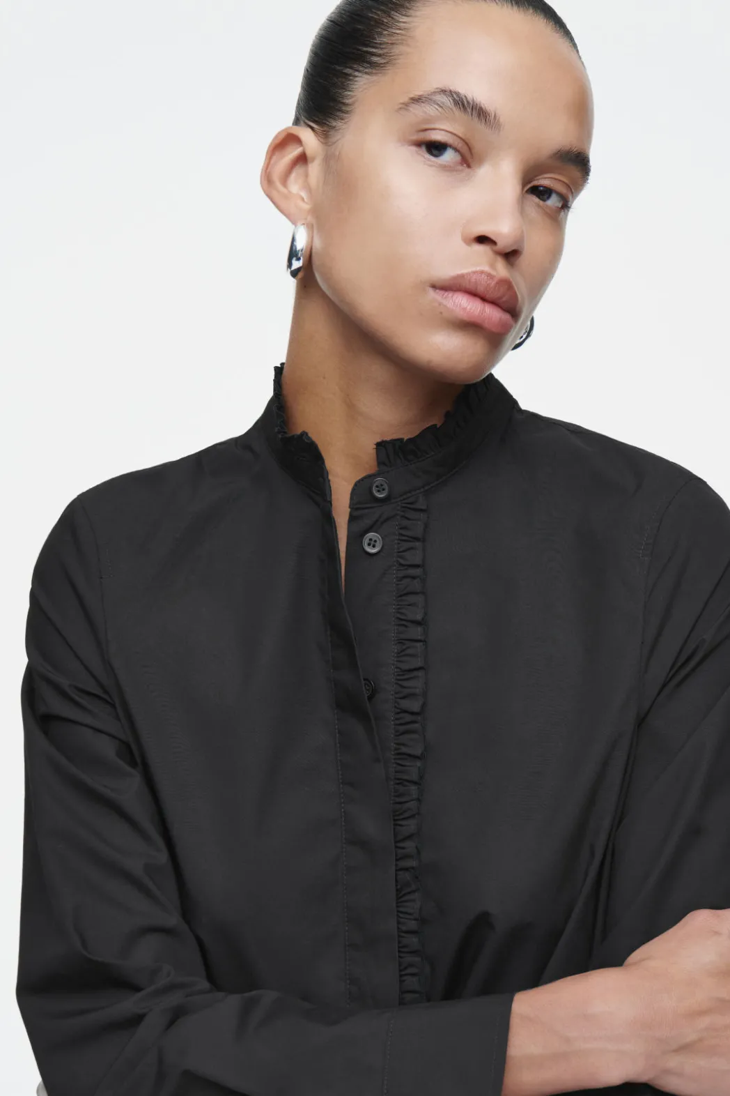 Hot COS RUFFLED SWING MINI DRESS BLACK