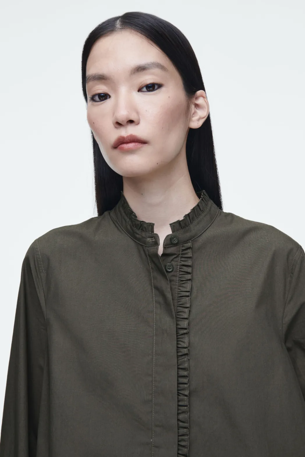 Online COS RUFFLED SWING MINI DRESS DARK KHAKI