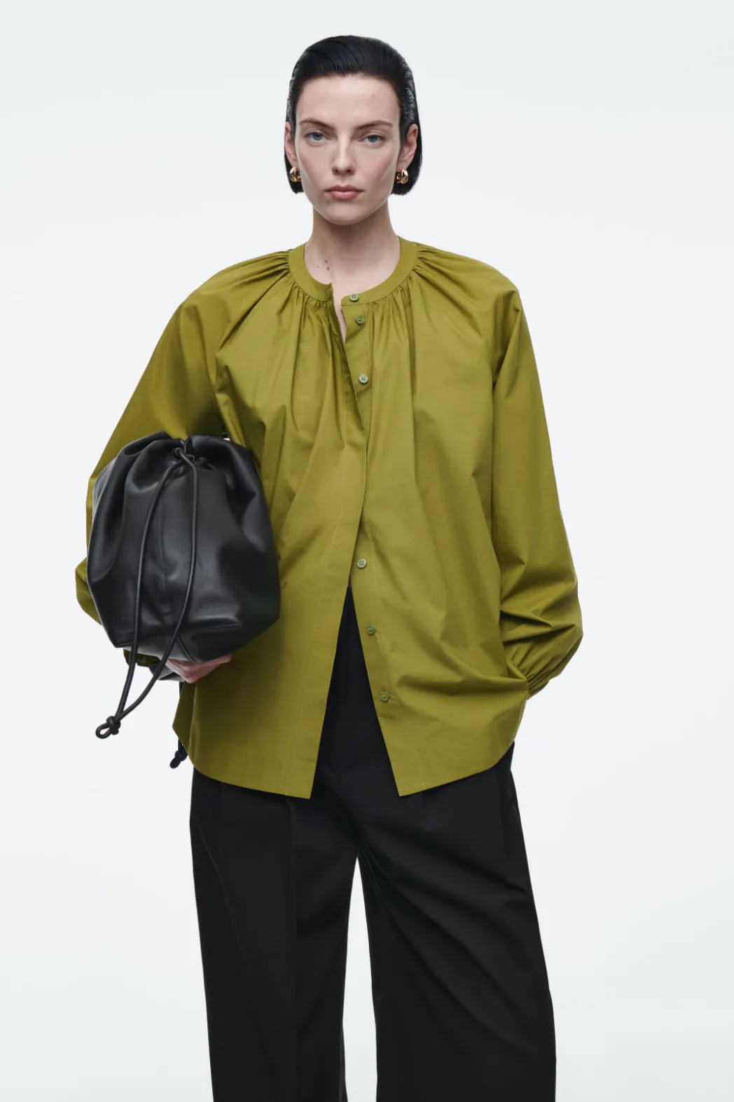 Online COS RUFFLED-CUFF GATHERED BLOUSE OLIVE GREEN