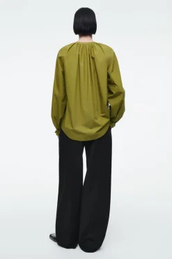 Online COS RUFFLED-CUFF GATHERED BLOUSE OLIVE GREEN