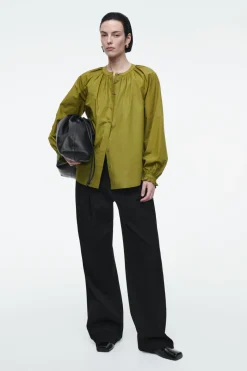 Online COS RUFFLED-CUFF GATHERED BLOUSE OLIVE GREEN