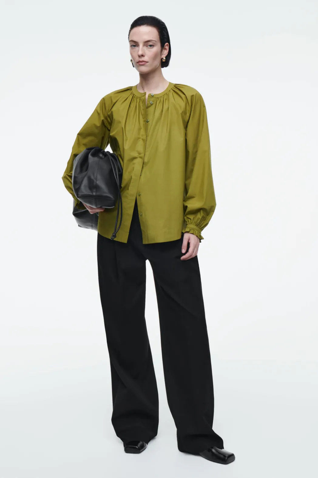 Online COS RUFFLED-CUFF GATHERED BLOUSE OLIVE GREEN