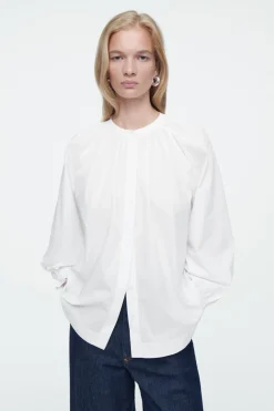 Best COS RUFFLED-CUFF GATHERED BLOUSE WHITE