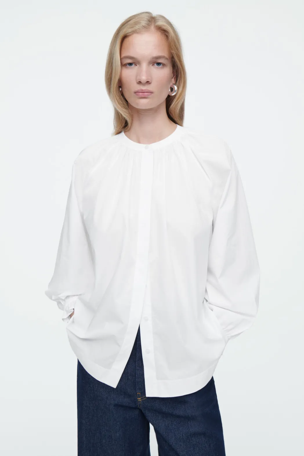 Best COS RUFFLED-CUFF GATHERED BLOUSE WHITE