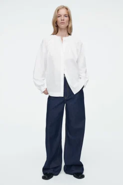 Best COS RUFFLED-CUFF GATHERED BLOUSE WHITE